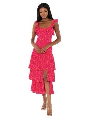 Likely Hot Pink Floral Tiered Maxi Dress